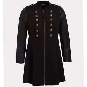 Black mixed media military coat